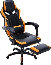 ViscoLogic Razor E-Sports Large Ergonomic Recliner Gaming Chair with Footrest for Adults, Video Game, Racing, PC Computer Office Desk High Back Swivel Chair, Adjustable Seat Height, Black & Orange
