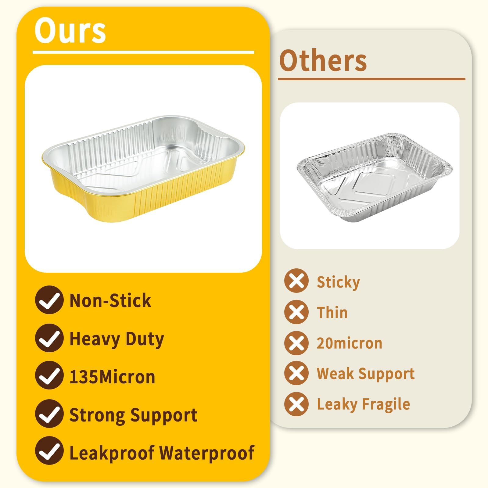 Paquete de 30 sartenes de papel de aluminio de 9 x 13 pulgadas con tapas, tamaño medio, extra resistentes, de papel de aluminio dorado, contenedor de alimentos de doble grosor con tapas para