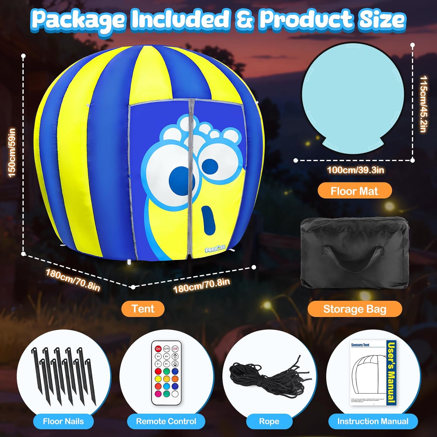 Sensory Tent for Kids, 5.9ft Inflatable Light Up Tent, Sensory Toys Calm Space for Autism