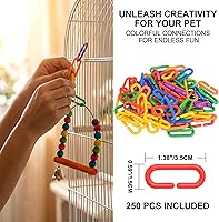 Vista 2 de Sukh 250pcs Plastic C Clips Hooks Chain Links - Interchangeable Rainbow C-Links for Pet Parrot Parakeets Rat Sugar Glider Small Bird Cage Toys
