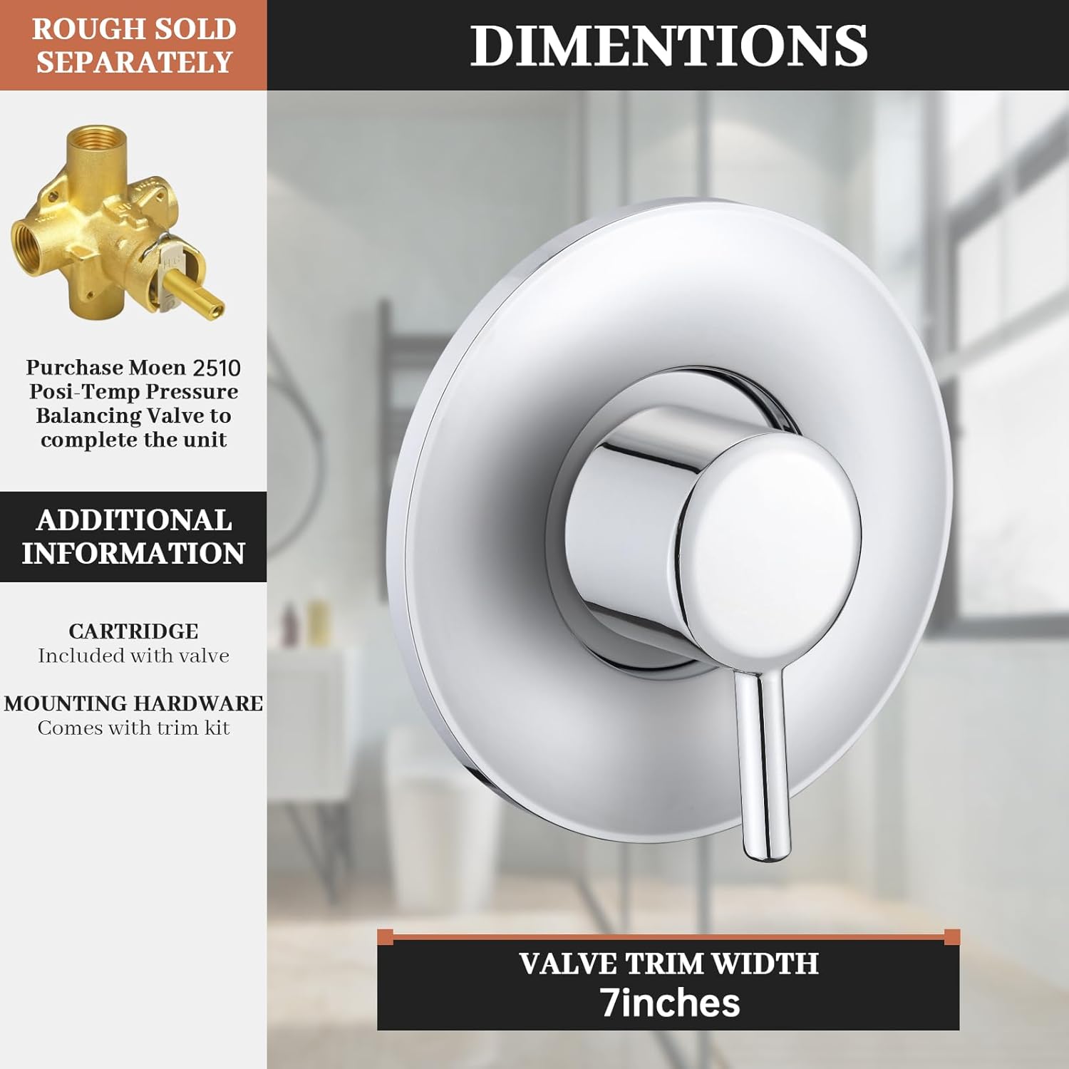 Shower vlave Shower Trim Kit for Moen Posi-Temp Pressure Balancing Modern Bathroom Shower Handle for Bathtub, Valve Required