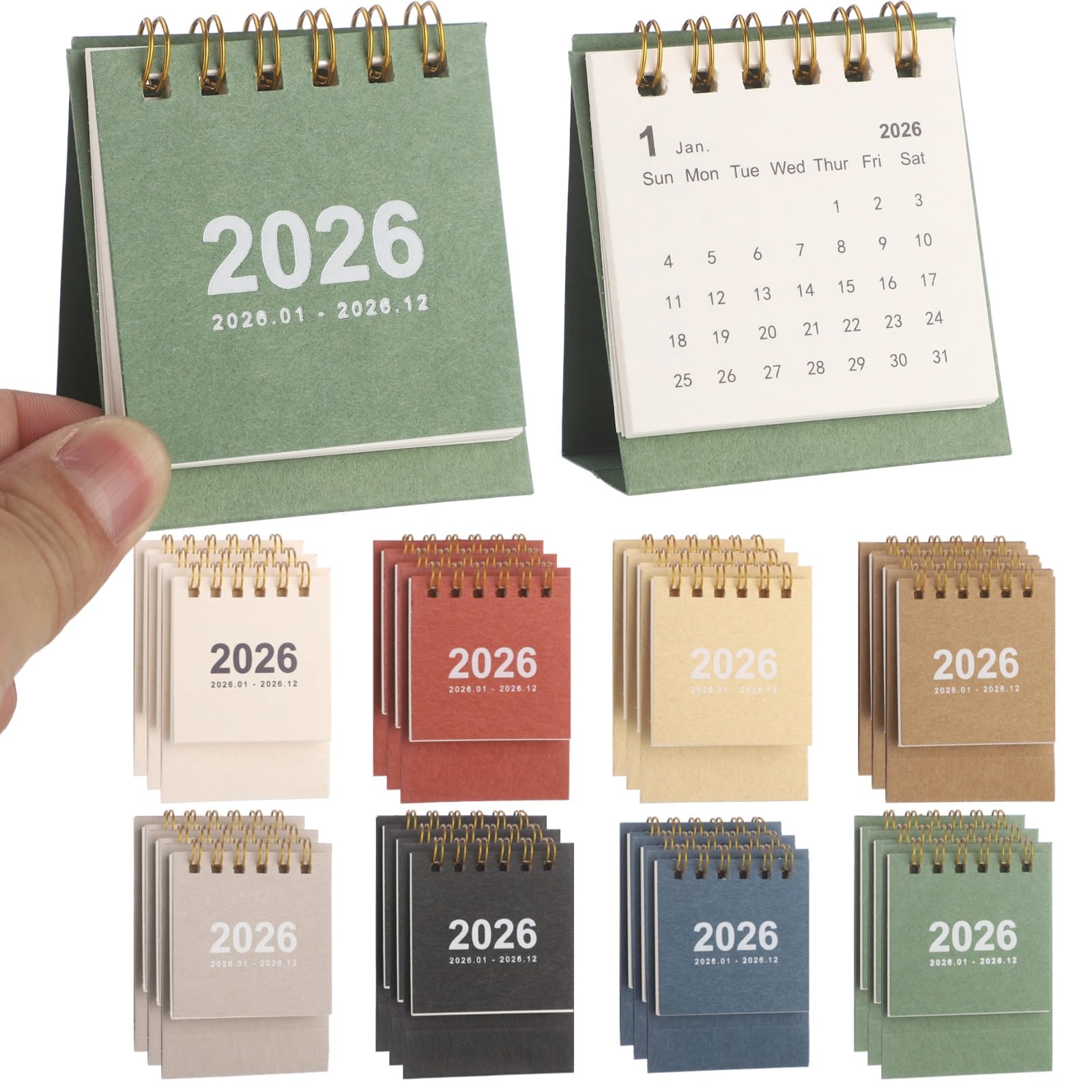 24 Stk. kleiner Tischkalender 2026 mit stabilem Stand, 360°-Klappdesign, dickem Papier für tägliche Planung, Büro, Zuhause, Ordnung und Geschenk, 8 sortierte Farben
