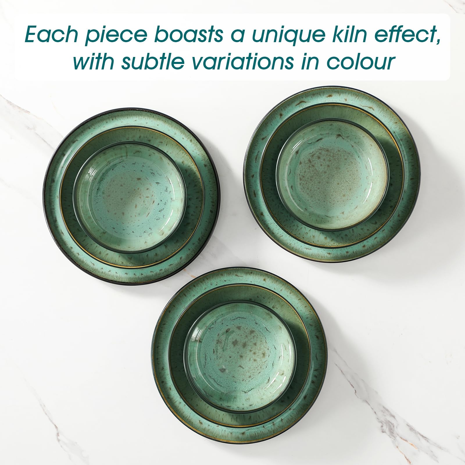 vancasso Amber 24 Pieces Dinner Set for 6, Reactive Glaze Stoneware Plates and Bowls Set, Green Crockery Set with Dinner Plates, Dessert Plates, Soup Bowls & Cereal Bowls, Microwave & Dishwasher Safe — view 7