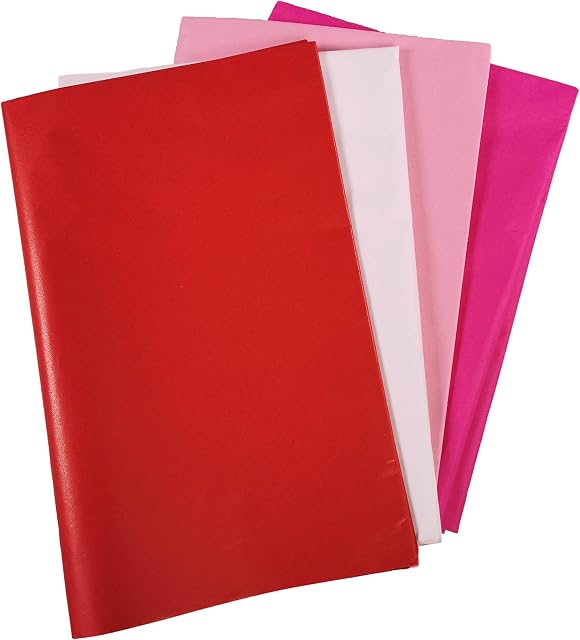 Valentines Day Tissue Paper 20 Sheets for Wrapping, Large Sheets of Pale Pink, Bright Pink, Red & White Tissue Wrapping Paper for Valentines Gifts of Love, Valentines Crafts Projects, 70cm x 50cm