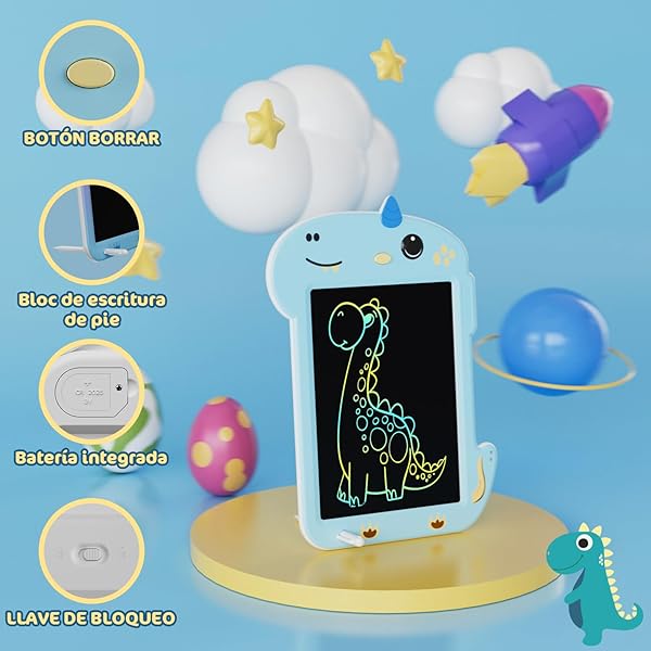 Tablet de Escritura LCD [Nueva Versión], Electight Tablet Escritura Pantalla Colorido Infantil, Juguetes Educativo con Borrable y Bloqueo Función, para Niñas y Niños de 3 4 5 6+ Años, Azul - 3