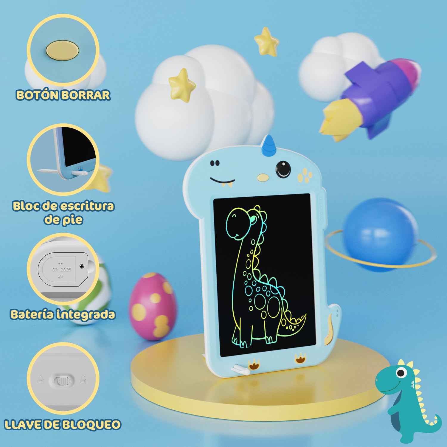 Tablet de Escritura LCD [Nueva Versión], Electight Tablet Escritura Pantalla Colorido Infantil, Juguetes Educativo con Borrable y Bloqueo Función, para Niñas y Niños de 3 4 5 6+ Años, Azul - 4