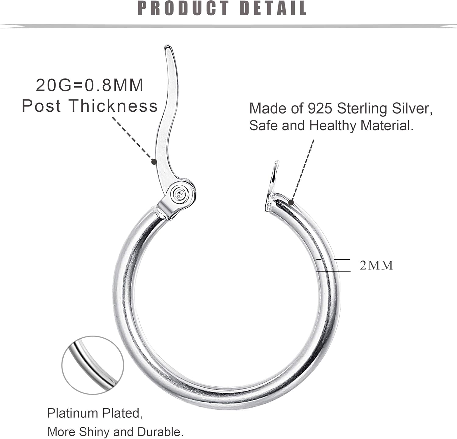 Sllaiss 3 Pairs Sterling Silver Round Hoop Earring for Women Lightweight Click-Top Hoop Earring Hypoallergenic 10-20MM - Image 3