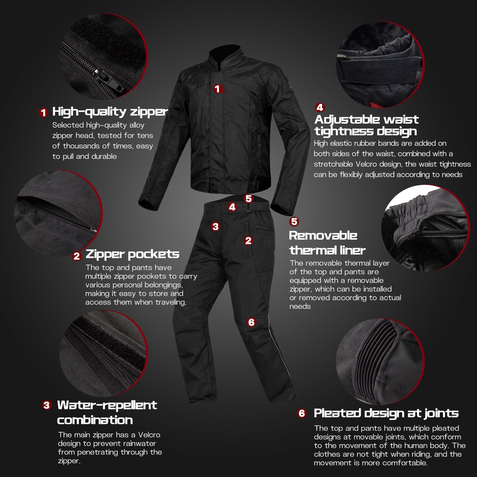 Chaqueta de Moto Impermeables Traje,Motocicleta Chaquetas a Prueba de Viento Equipo de Protección de Cuerpo Completo Blindado Otoño Verano Invierno para Hombres (Negro,XXL)