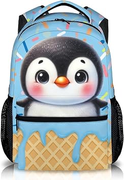 Kids Backpack, Cute Penguin Bookbag, 17 Inch Student Backpacks for Preschool Elementary Kindergarten Travel Camping, Gift for Kids Back to School