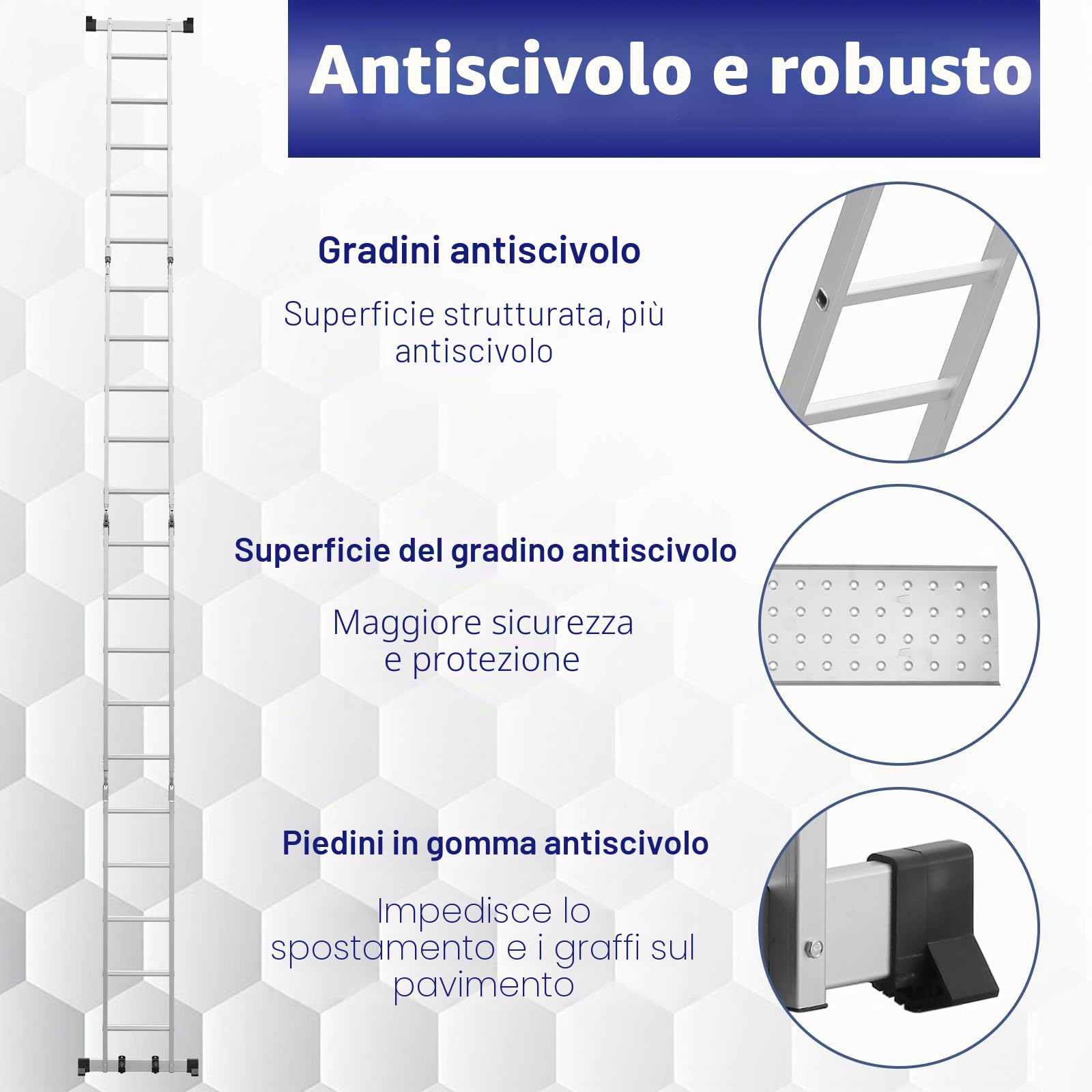 TEENO Scala Multiuso 7 in 1 in Alluminio, 5.82 M, 4x5 Gradini, Scaletta Pieghevole con 2 Piattaforme, 2 Ruote Removibili e Piedini in Gomma, Scala Telescopica Oortata 150 kg, Argento