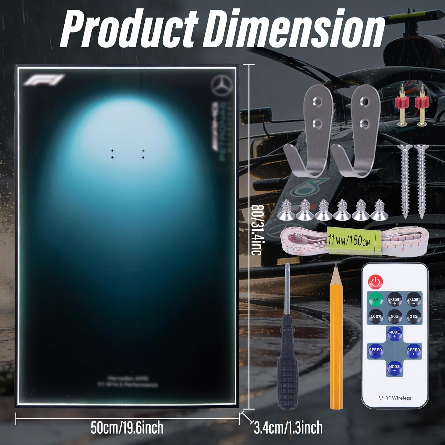 Display Wallboard for Lego Technic Mercedes F1 W14 E Performance Model Car 42171,Display Board with LED Lights,Adult Collectibles Wall Mount,Gift Idea, Home Decor(No Car Included)