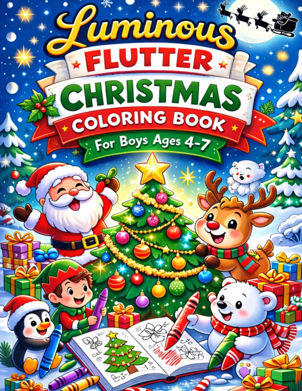 Jumbo Christmas Coloring Book for Boys Ages 4-7: Easy and Fun Holiday Coloring Pages with Santa, Snowmen, Reindeer and More