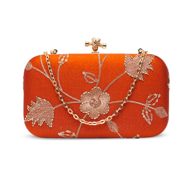 Artklim Royal Pastel Blossom Clutch Bag for Women with Detachable Strap Artklim Royal Pastel Blossom Clutch Bag for Women with Detachable Strap - Elevate Your Festive Style: How to Style a Burnt Orange Silk Anarkali Suit