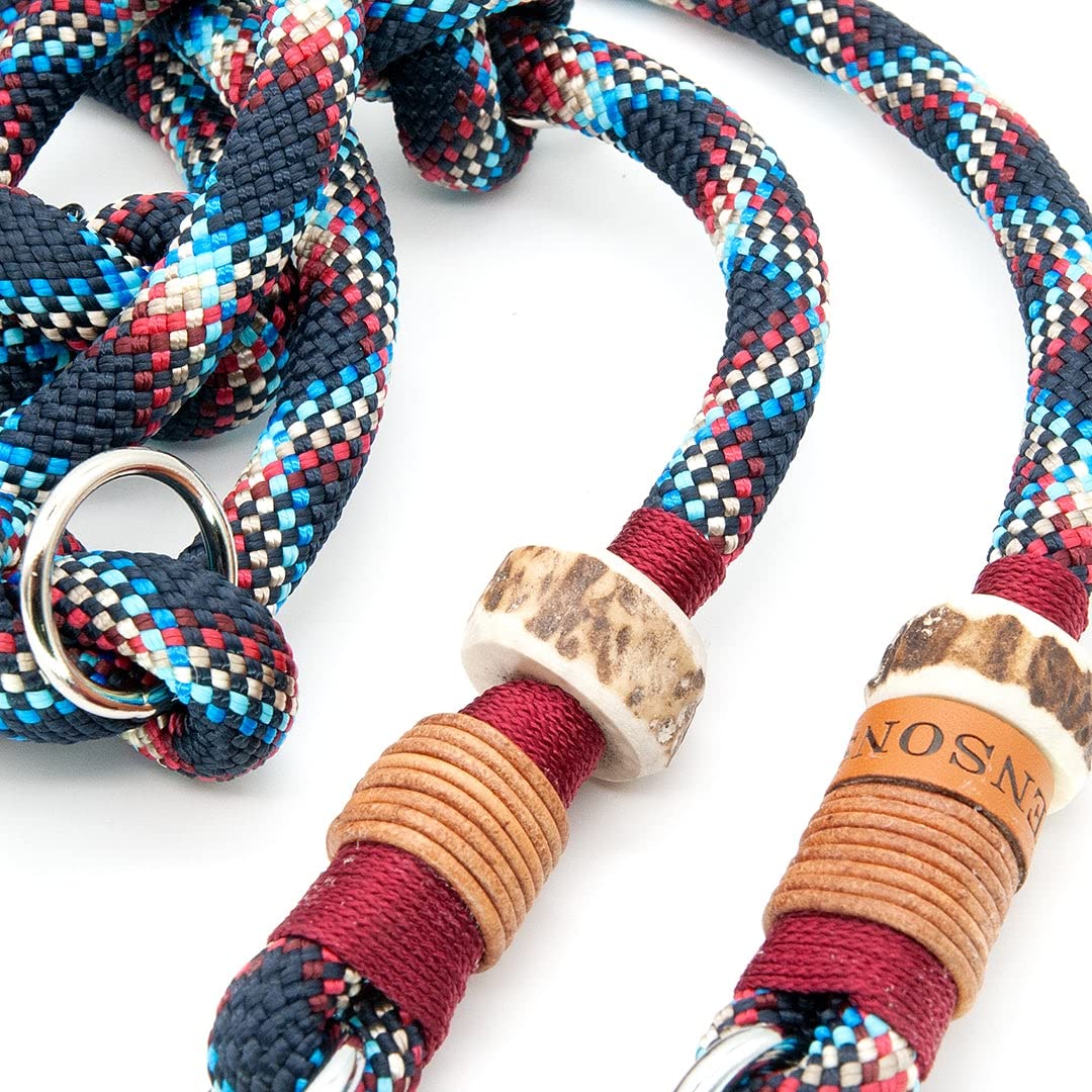 Hundeleine/Führleine aus Tau mit Karabiner & echtem Hirschhorn Ø10mm | 3fach verstellbar | Doppel-Leine | Umhängeleine | robust & wetterfest | Top Handmade-Quality