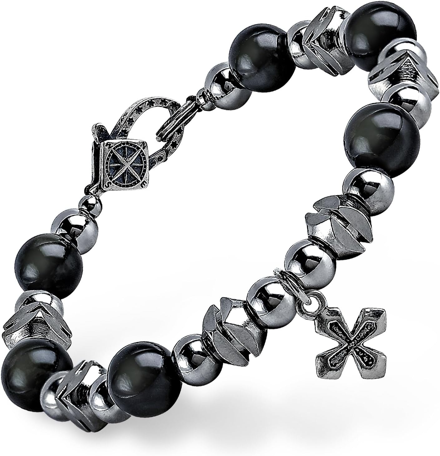 GUXI-Dark Sigil Natural High Purity Obsidian Cross Bracelets for Men Handmade Gemstone Bead Bracelets Personalized Protection Bracelet Holiday Gifts