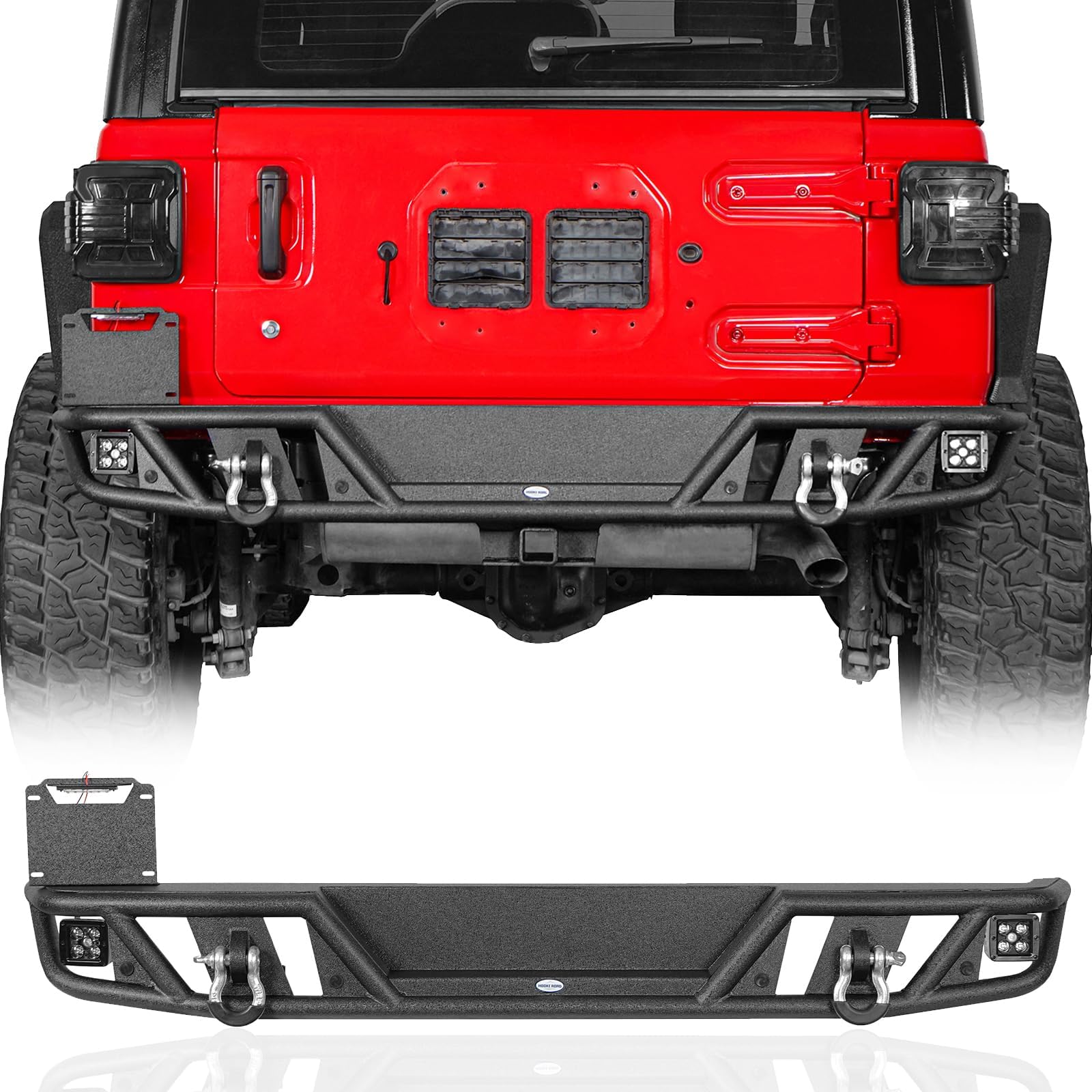 Hooke Road JL Tubular Rear Bumper for 2018-2026 Jeep Wrangler JL & Unlimited 2/4 Doors, Rock Crawler Bumper w/D-Rings & Receiver Hitch