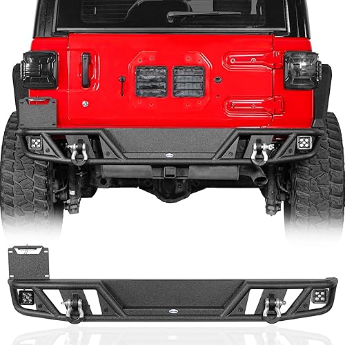 Hooke Road JL Tubular Rear Bumper for 2018-2025 Jeep Wrangler JL & Unlimited 2/4 Doors, Rock Crawler Bumper w/D-Rings & Receiver Hitch