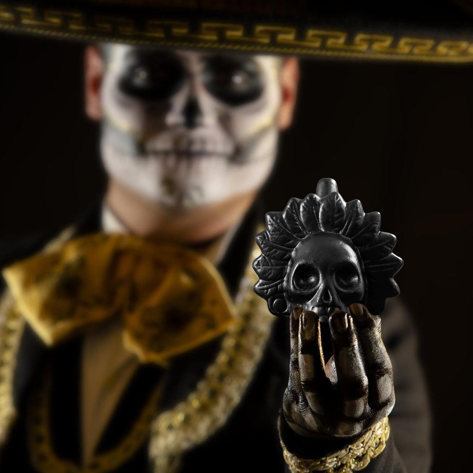 Aztec Death Whistle, krzyk aztecka gwizdek śmierci z autentycznie brzmiącymi ludzkimi krzykami, z czarnej czaszki, idealna na Halloween i Dzień Zmarłych, prezent