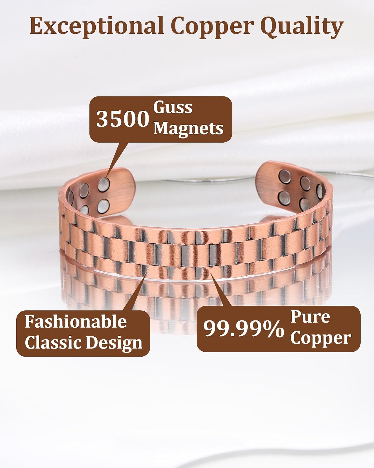 BioMag Copper Magnetic Bracelet for Men, Pure Copper Cuff Jewelry Gift