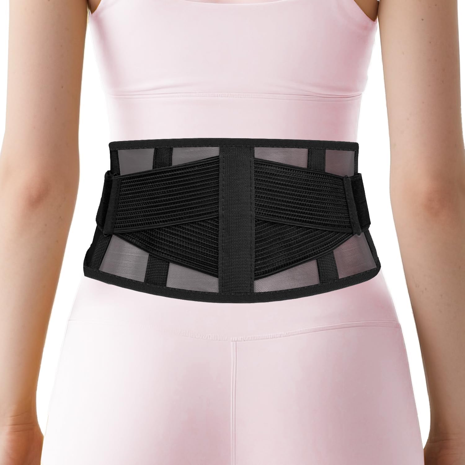 ZASWI Ultra Thin Lower Back Support Brace for Men & Women | Breathable Adjustable Lumbar Compression Belt with 7 Support Stays, Slim Back Assistance for Walking, Fitness & Daily Under Clothing - Black-image-33