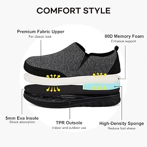 FamilyFairy Pantofole Uomo Comode Lavabili In Cotone Memory Foam - Antiscivolo, Traspiranti, Taglia 45/46 EU - Nero