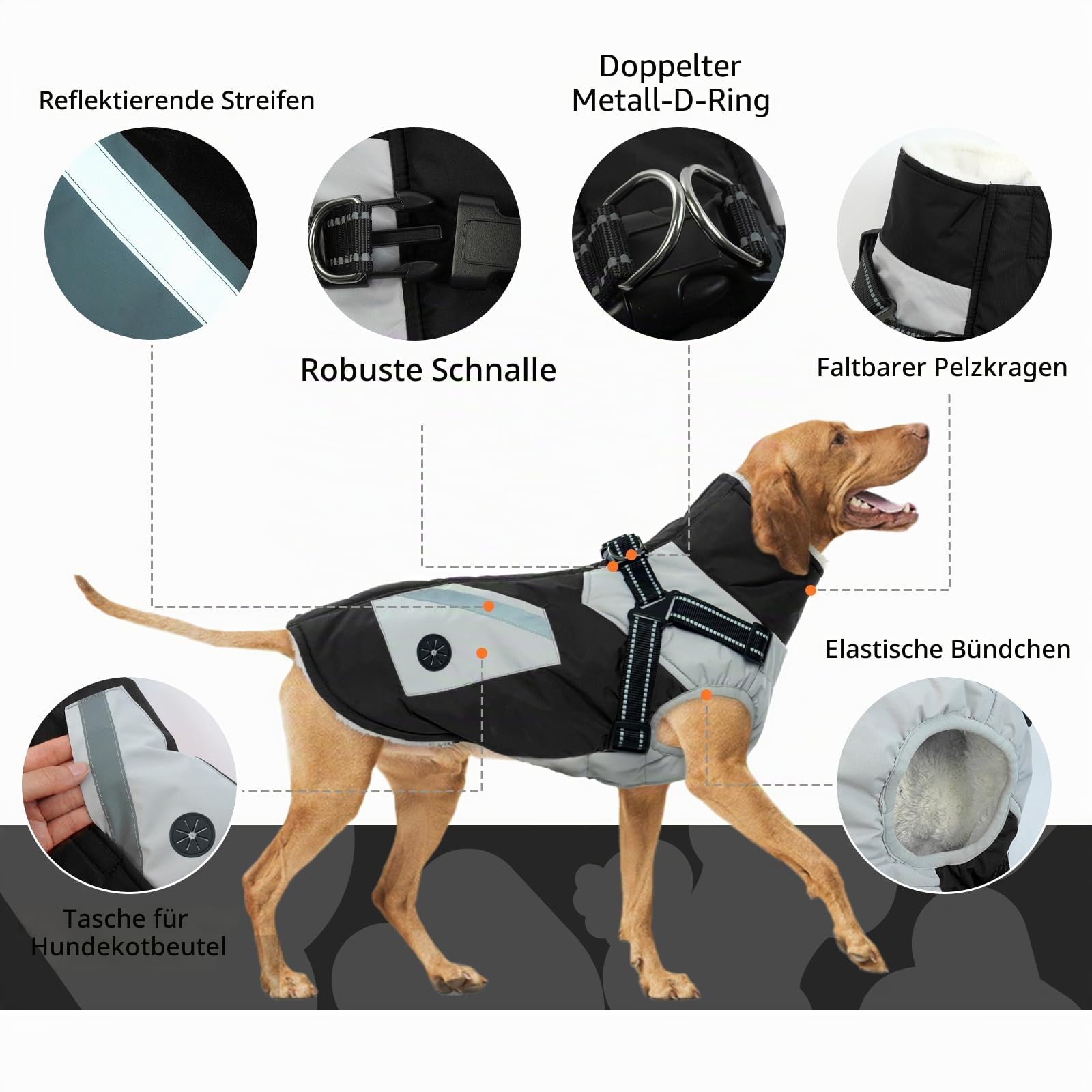 Hundemantel XXL, Hundepullover Grosse Hunde Hundemantel Labrador Winter Regenmantel Hund mit Geschirr Warm Coats & Jackets for Dogs(Schwarz, 2XL)