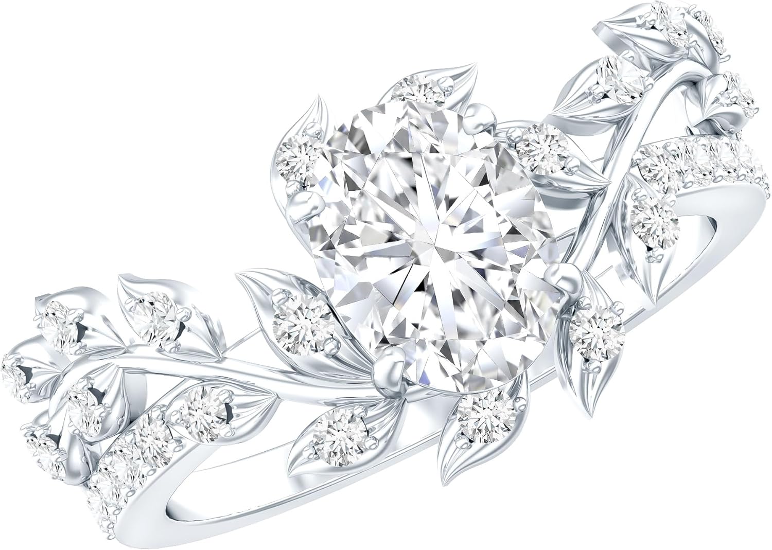 Certified 2 Carat Moissanite Vine Engagement Ring in Silver, D-Vs1 Quality, Moissanite Leaf Ring – Gift For Women