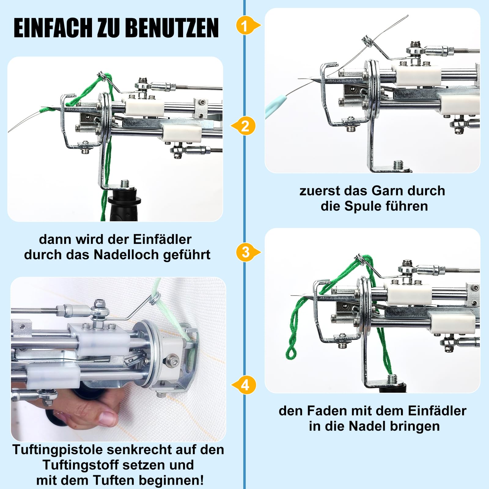Tufting Gun Set mit Teppich Trimmer & Garn & Tufting Tuch, Teppich Tufting Pistolen Set für High-Speed Weben von Teppichen, Tufting Machine Kit DIY Tools -Blau
