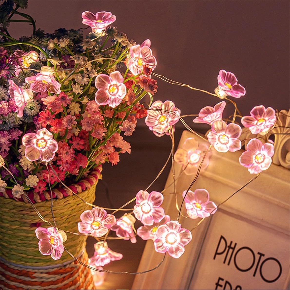 JZK 3 m Blanco cálido cadena de luces led solares flores rosa luces solares alambre de cobre impermeable decorativa lámpara solar lámpara exterior para Jardín fiesta boda decoración