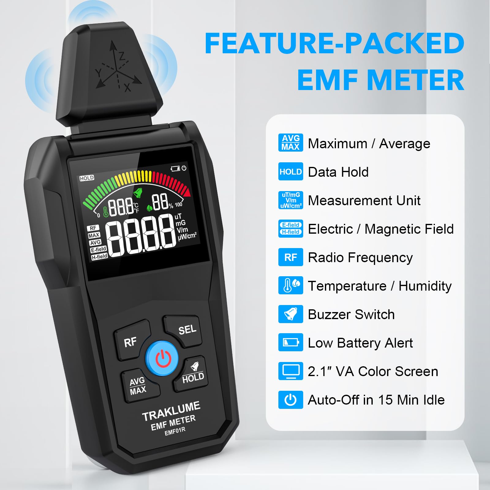 EMF Detector medidor de radiación para el hogar lector digital EMF para radiofrecuencia 5 en 1 medidor EMF para radiaciones electromagnéticas probador EMF para teléfono celular equipo de caza