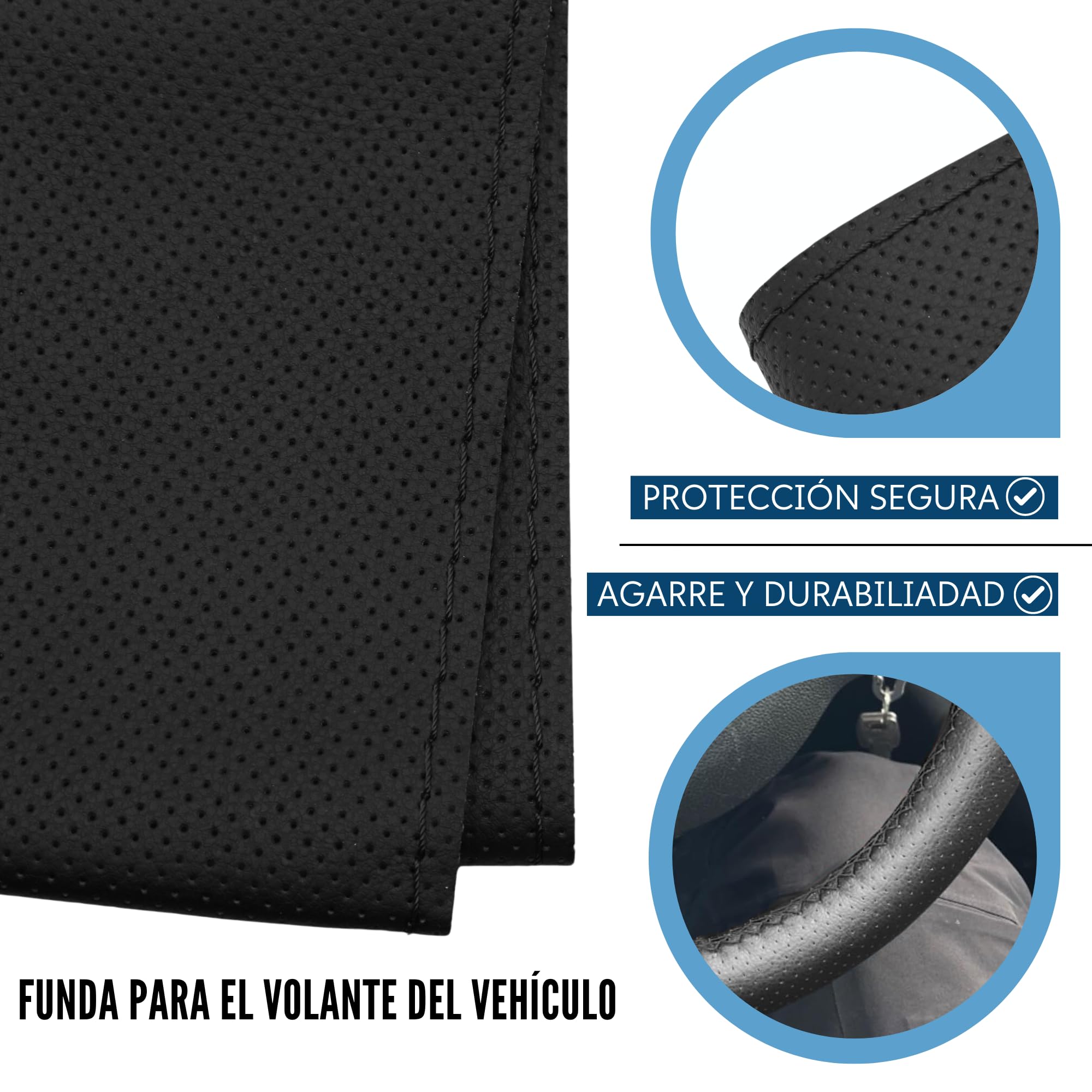 Funda para Volante con Agujas E Hilo, Cubierta para Volante, Protector Volante para Coser, Protector Volante, Funda Volante Anti Deslizante, Apto para diámetro 37/38 cm, Negro con Hilo Negro - imagen 4