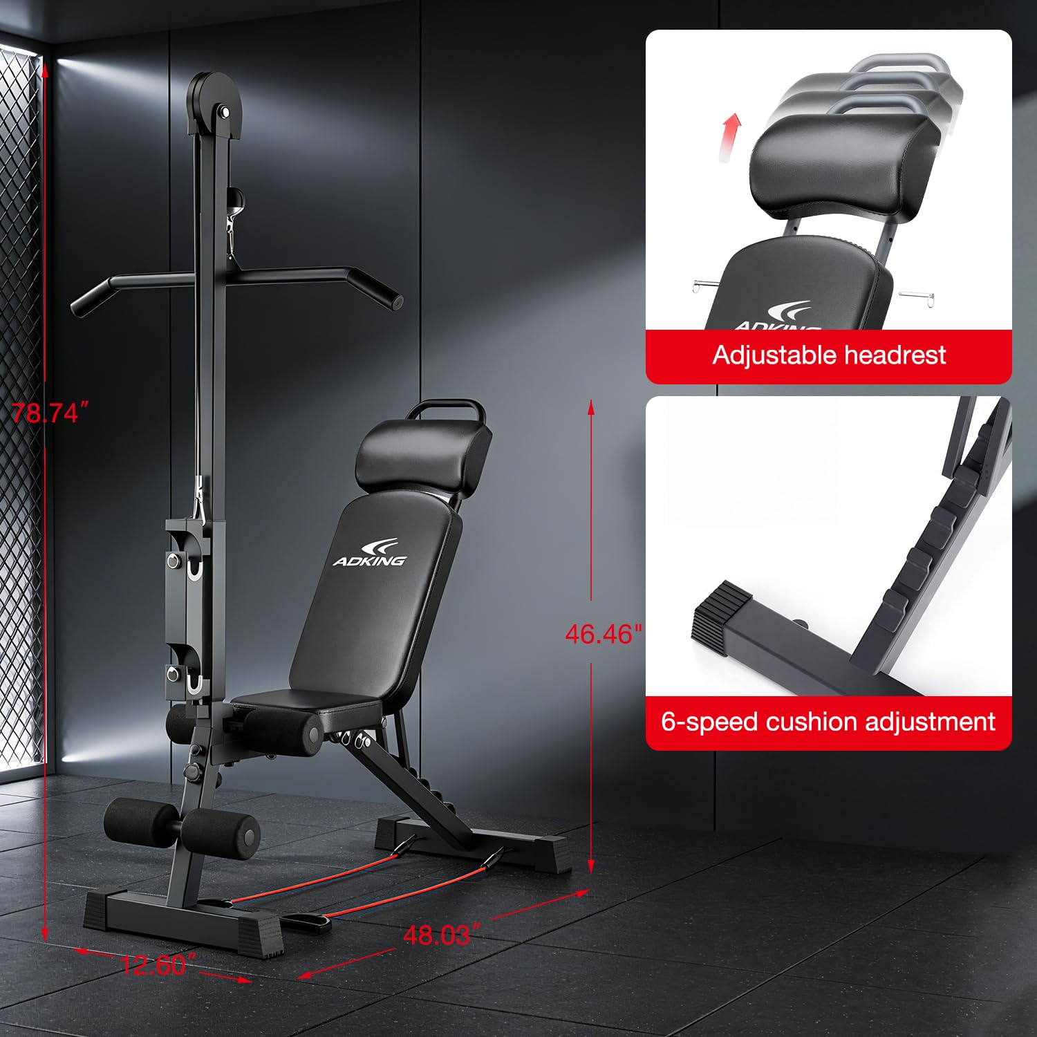 12-in-1-Multifunktions-Heim-Fitness-Bank – Hoch/Niedriges Seilzugsystem, Sit-Up-Bank, Lat-Pulldown-Bein, Beinentwickler, verstellbare Krafttrainingsgeräte für Ganzkörper-Fitness
