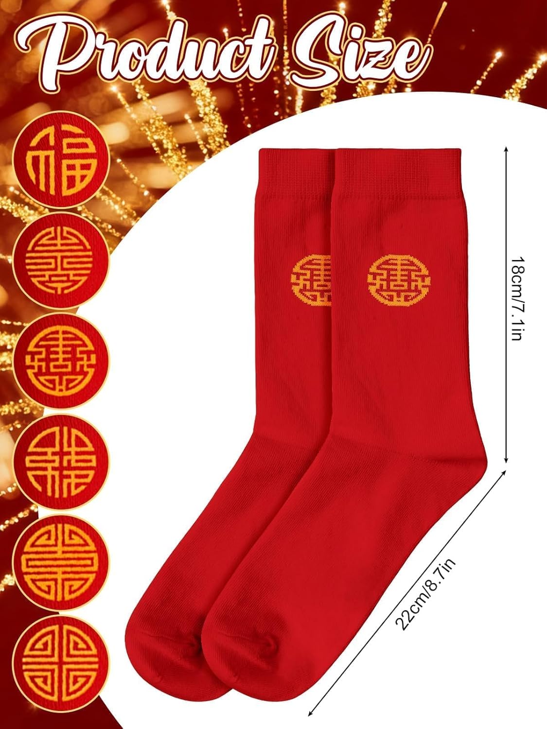 6 Pairs Chinese New Year Socks 2026, Horse Years Unisex Red Crew Socks with Embroidery Fu, Festive Lunar New Year Fortune Calf Socks Gift for Women & Men - Image 4