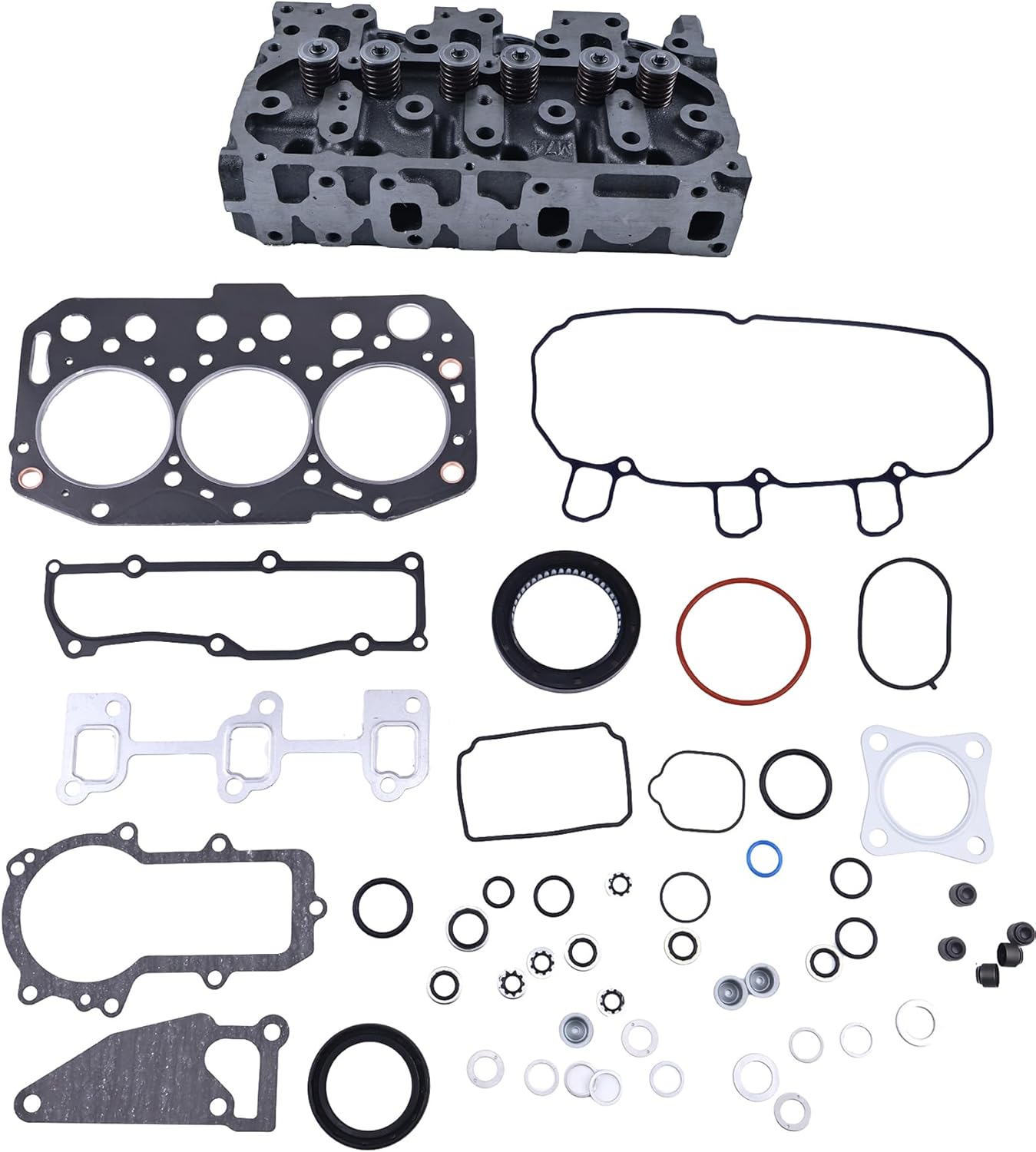 FridayParts Replacement Cylinder Head Assy & Full Gasket Set 119517-11740 11951711740 Compatible for Yanmar Engine 3TNM74 3TNV74 3TNM72