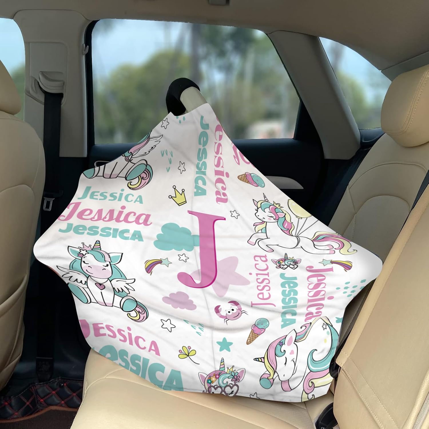 Personalized Baby Car Seat Cover Stroller Canopy: Custom Name Newborn Baby Boy Girl Elastic Nursing Cover for Moms First Birthday Gift Pink(one Size)