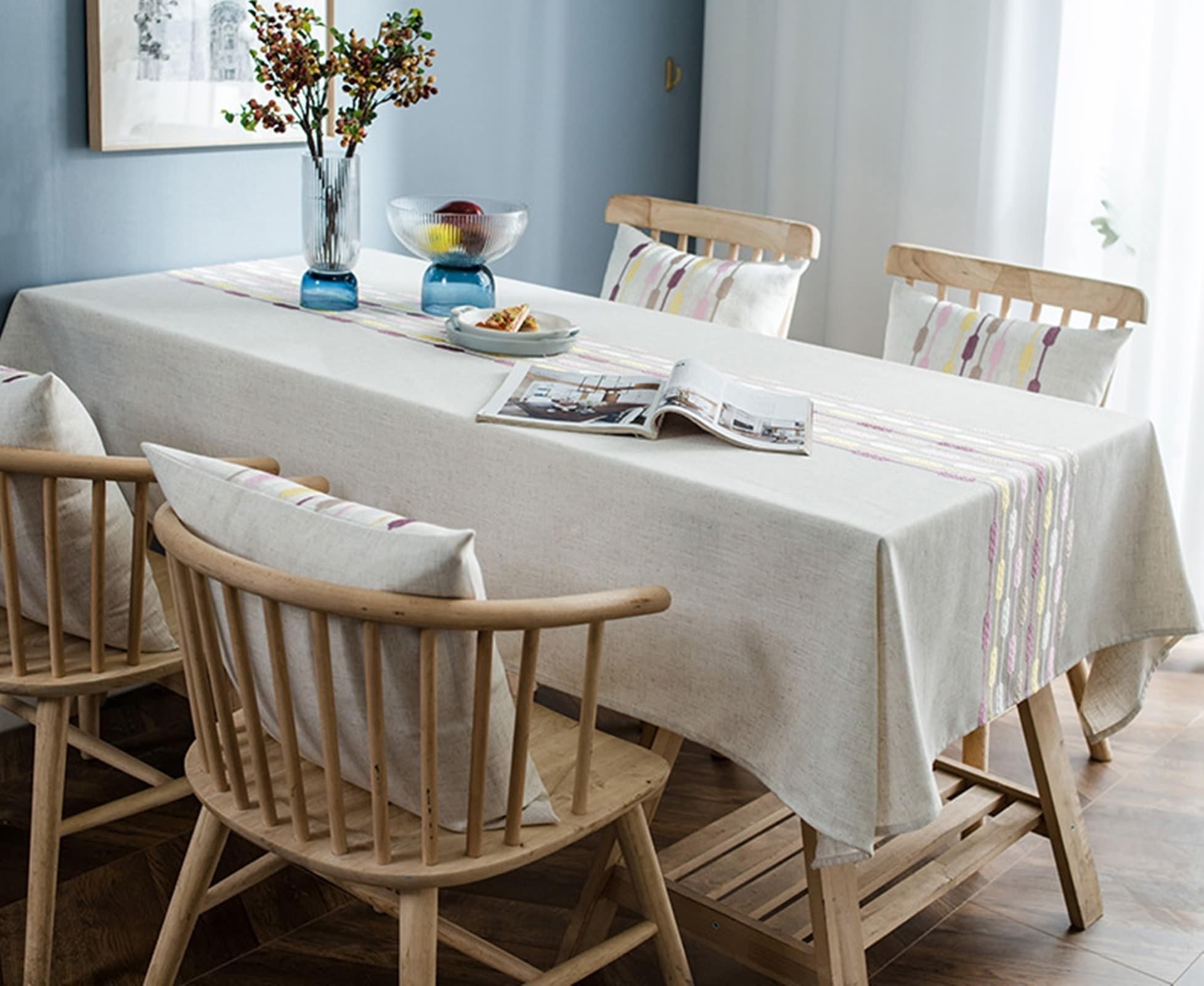 Tablecloth fioletowy, poliester zmywalny obrus w paski obrus zmywalny prostokątny 135 x 300 cm
