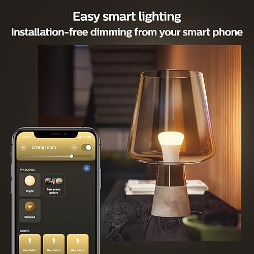 Miniatura 5 de Philips Hue Bombilla LED inteligente A19, luz blanca cálida de 2700 K, base E26, 9 W, 810 lúmenes, regulable, funciona con Alexa, Google Assistant y
