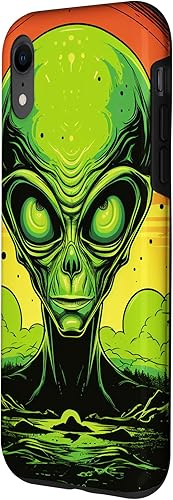 Vista 17 de iPhone 14 Pro Cute Green Alien Head UFO Space Face Alien Case