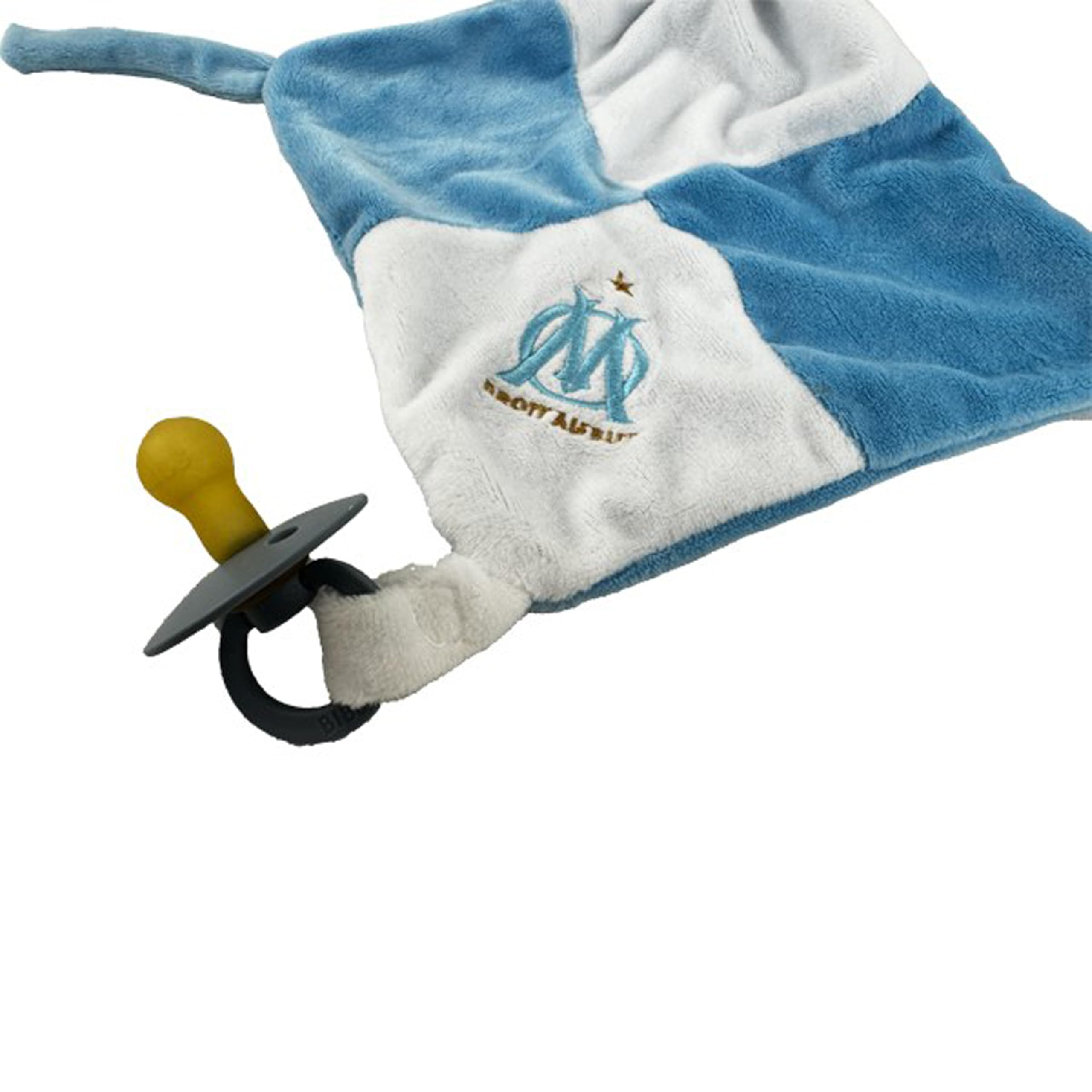 OLYMPIQUE DE MARSEILLE Doudou Bleu Enfant avec Attache tétine Om - Collection Officielle