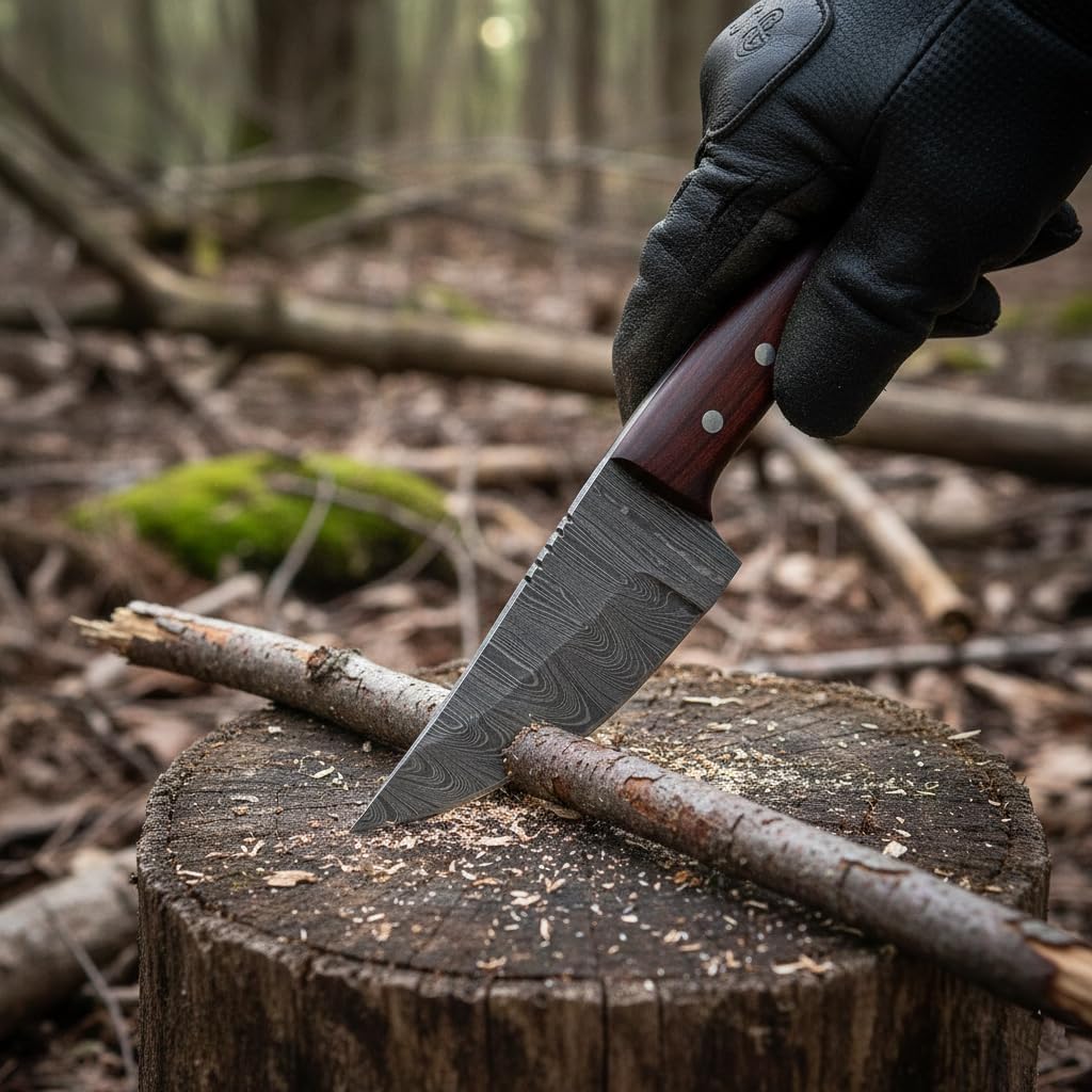 Fixed Blade Hunting Knives 8" Handmade Damascus Steel Full Tang Knife – Razor Sharp Blade with Leather Sheath, Ideal for Skinning, Camping, Outdoor - Bushcraft Knifes with Horizontal Carry Knives For Mens - Image 5