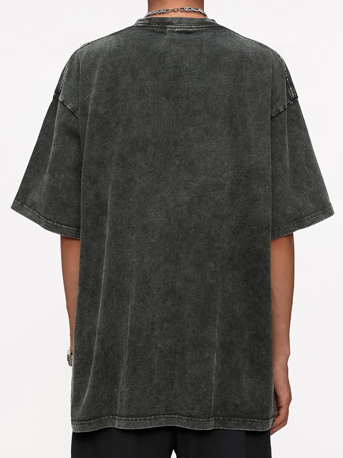 Aelfric Eden Mens Oversized Vintage T Shirts Acid Wash Cotton Solid Tee Shirt Drop Shoulder Streetwear Basic Tees Tops A-Dark Grey - Image 2