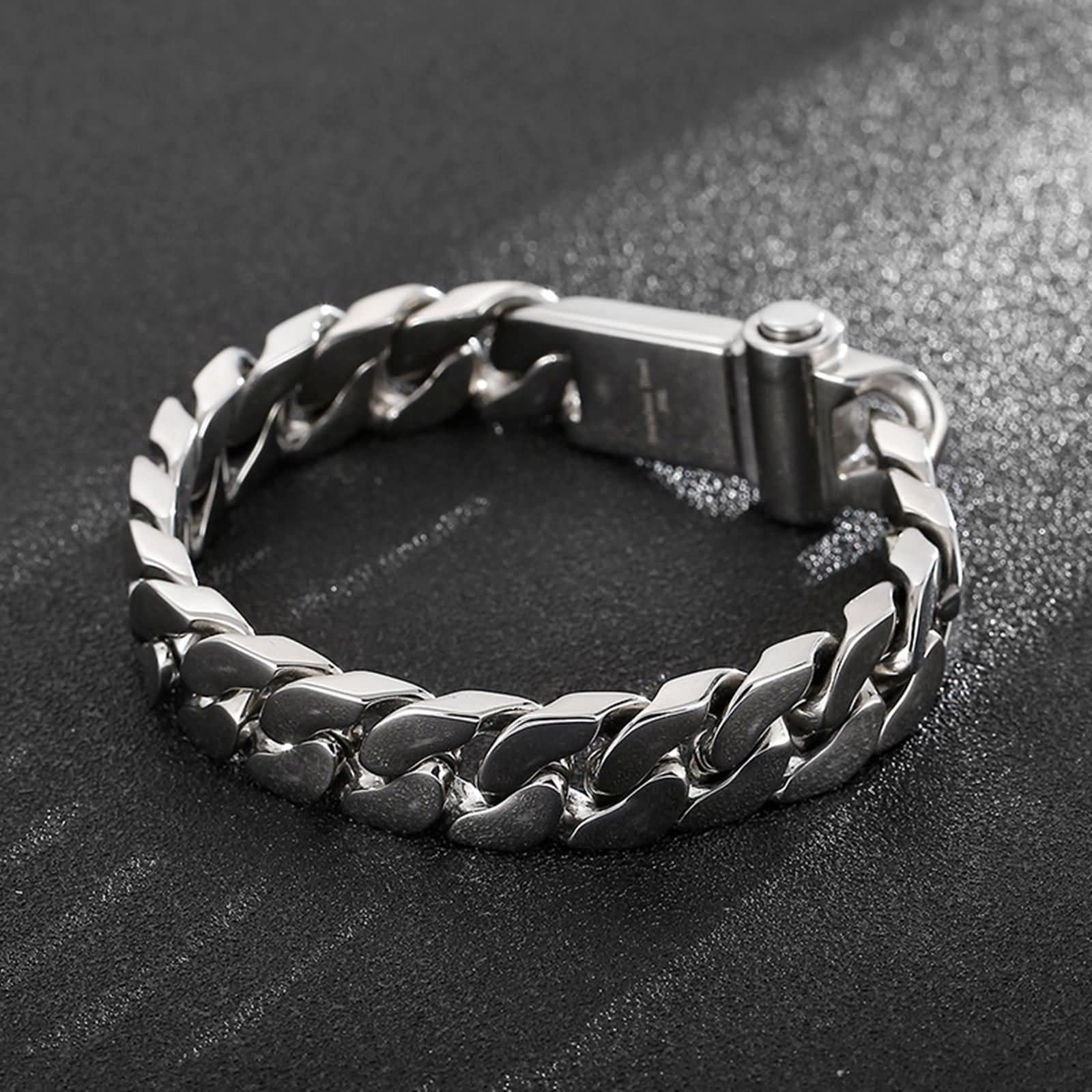 Beydodo Armband Edelstahl Silber 20-21CM, Bettelarmband Charm Silber Panzerarmband Breit 13-14MM Freundschaftsarmband Partnerarmbänder Männer Jugend