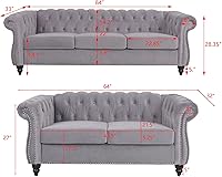 Vista 24 de RARZOE Moderno juego de sofá de 2 piezas, naranja, espuma, sofá biplaza y sofá Chesterfield