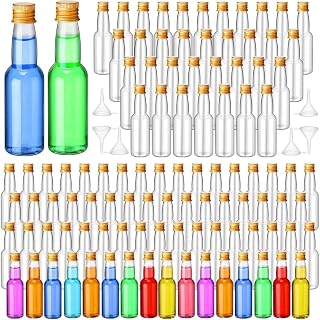 50PCS 30ml-150ml Mini Plastic Liquor Bottles Spirit Alcohol Bottles with Aluminum Lids Empty Reusable Drink Container for DIY Juice Birthday Weddings Party (Gold aluminum lid,100ml Thin neck)