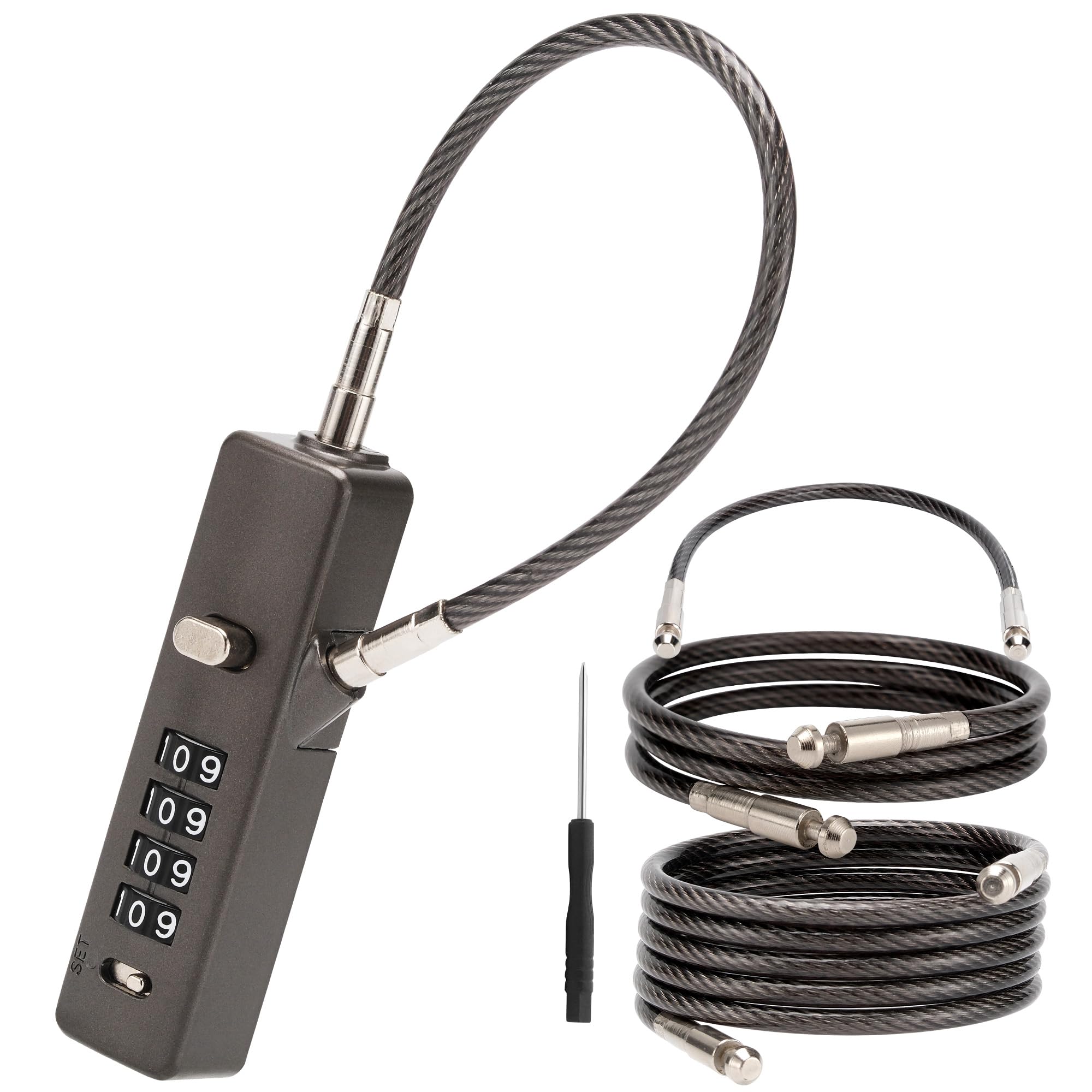 TOKCKYBL 4-Digit Combination Cable Lock, Gate Lock - 3 Replaceable Steel Ropes (11.8