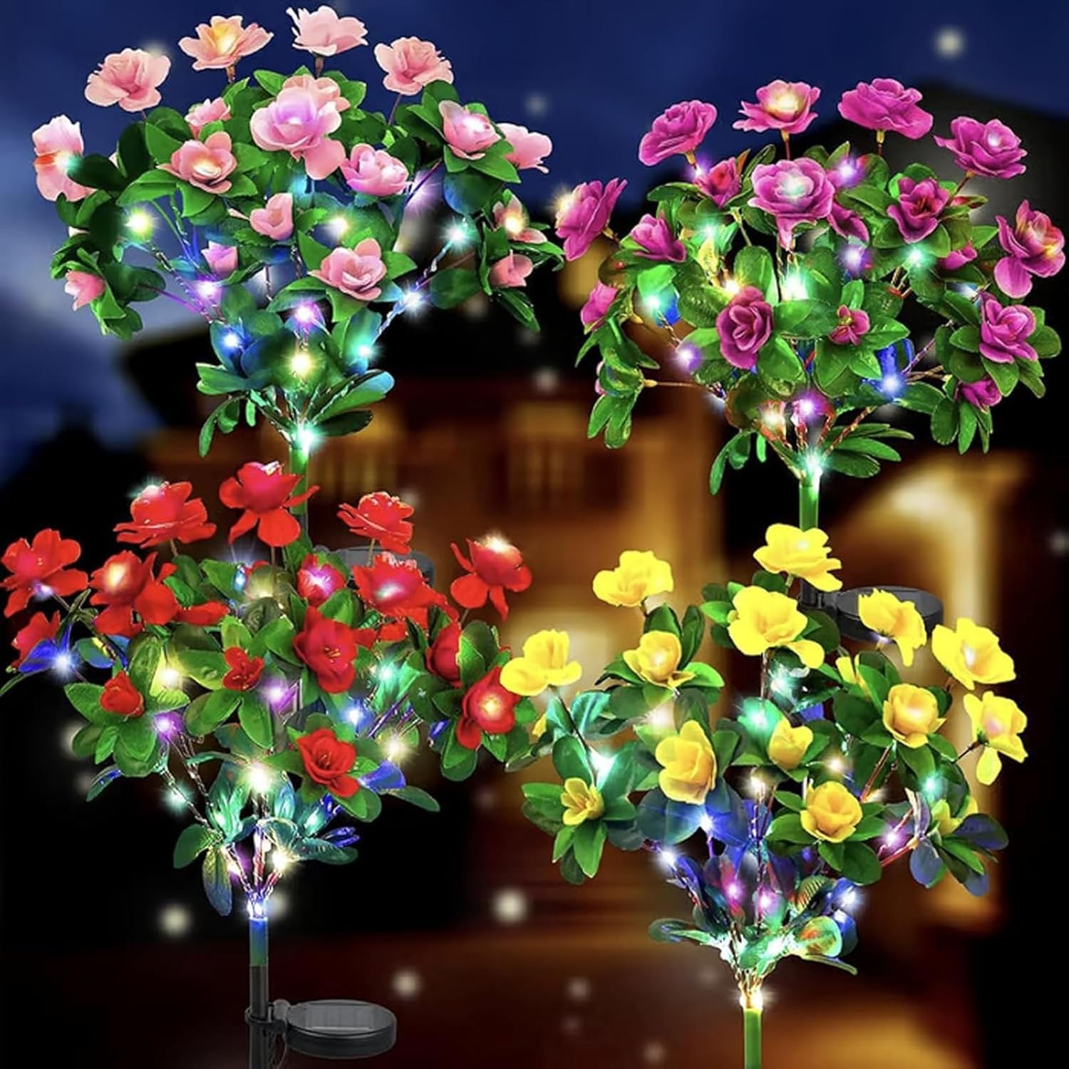Luces Solares de Flores Artificiales con Estaca, LED Multicolor para Jardín, Patio, Caminos y Cementerio, Resistentes a la Intemperie (Mix, Colored)