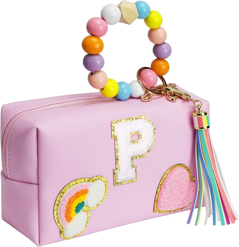 Necessaire de maquiagem Elilier com patch de inicial e pulseira removível