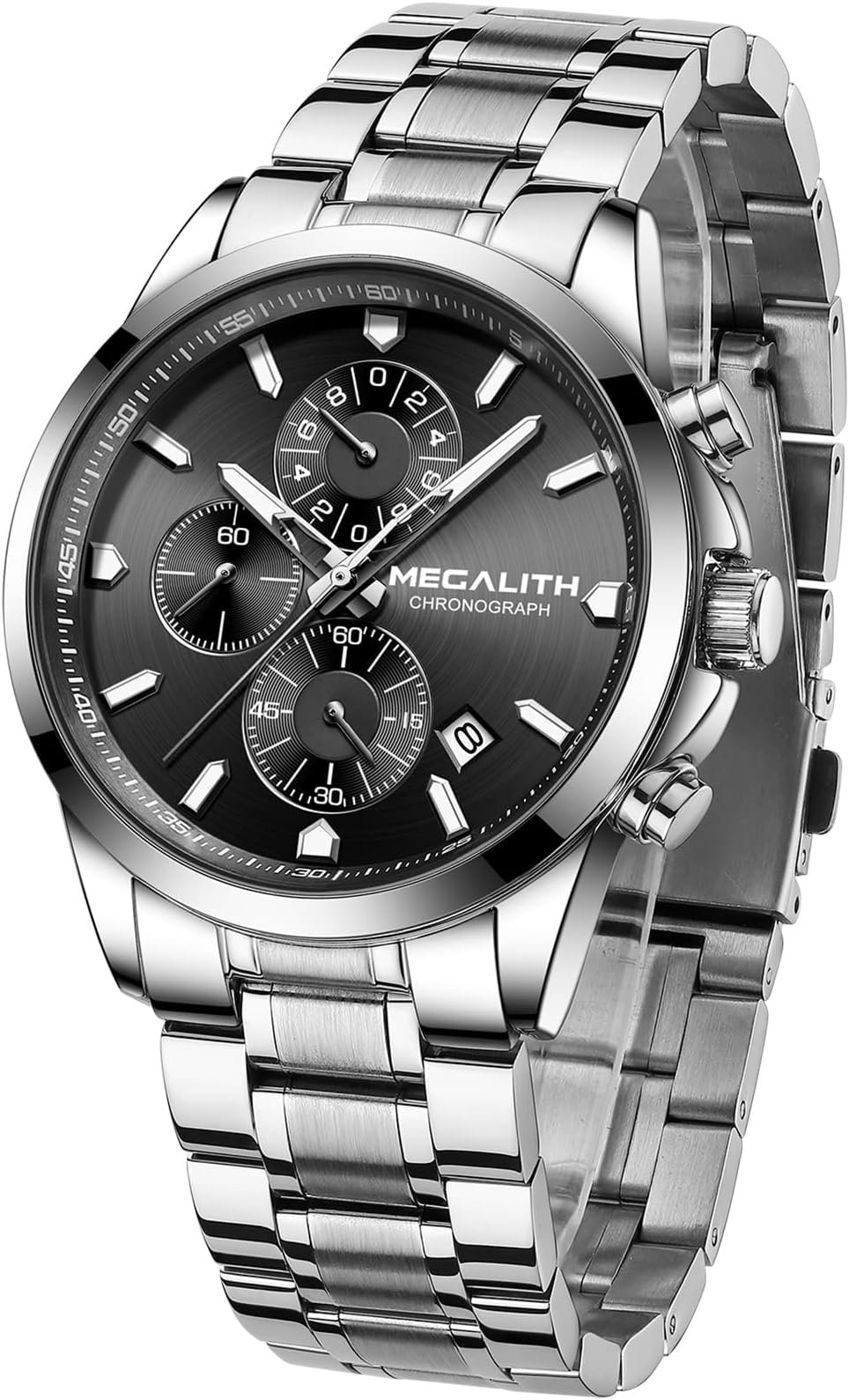 Watches Men Analogue Chronograph: Waterproof Stainless Steel Watch with Luminous Date - Dress Business Style Wristwatch Gift for Him