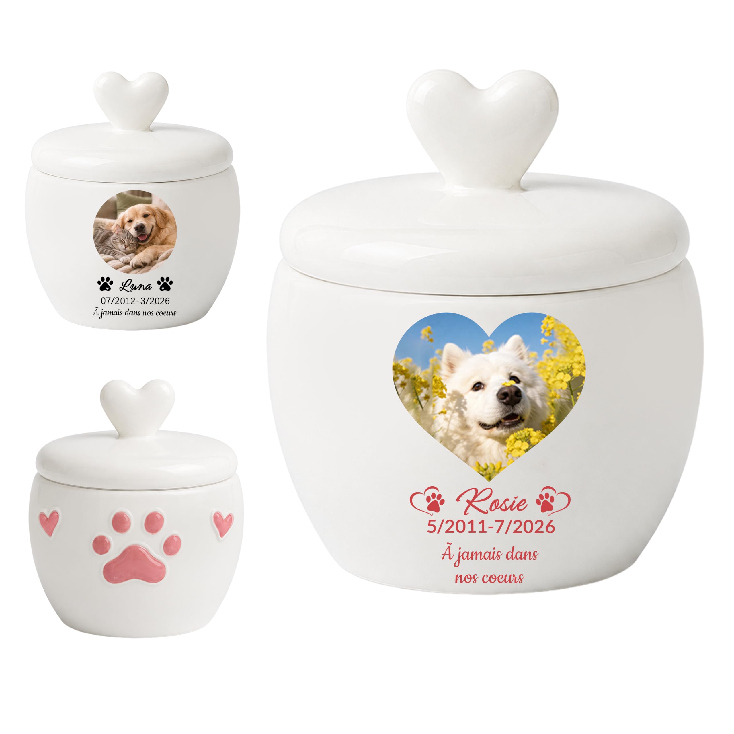 Iwe Custom Dog Urns for Ashes with Photo Name Ceramic Urn for Dog Ashes (Small), White