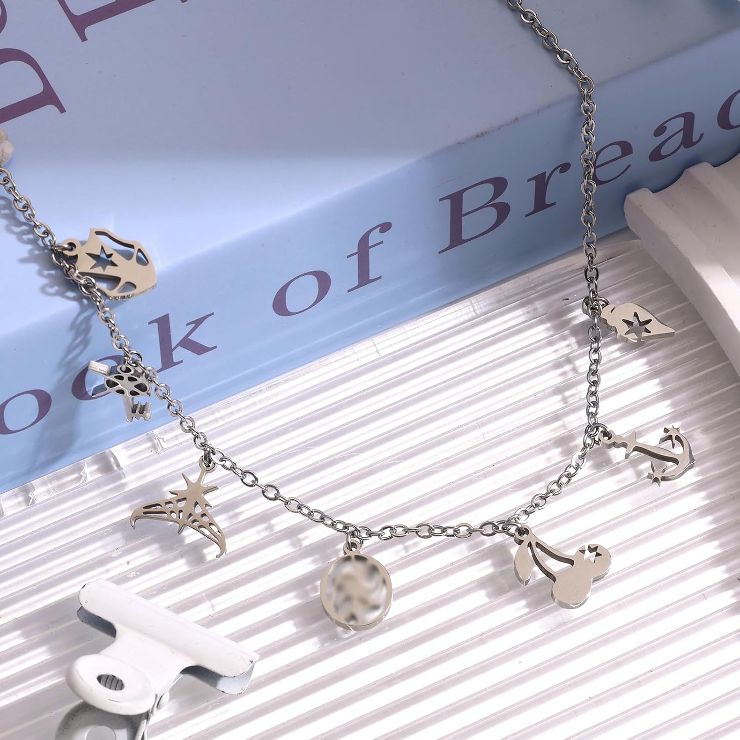 Inspired Necklace with 7 Charms Stainless Steel Pendant Women Jewelry Chain